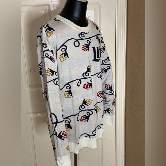 Miller Lite Ugly Christmas Sweater Mens XXL Ivory Christmas Lights Holiday Party - Picture 4 of 9